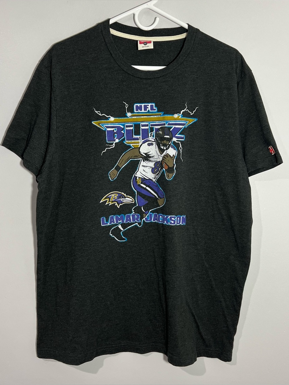 Homage Baltimore Ravens Lamar Jackson NFL Blitz Football Gray T-Shirt Mens XL